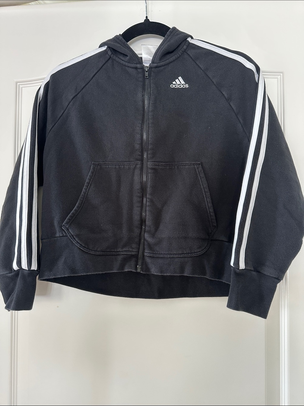 adidas Black Hoodie with White Sleeve Stripes